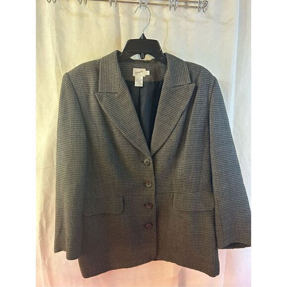 Jacqueline Ferrar blazer gray checkered 14p Rayon/ Wool Blend tweed business - Picture 1 of 7